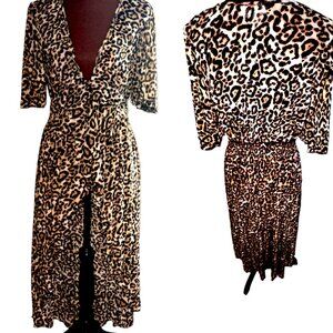 Sheer Leopard Swimsuit Cover, women Cover, Ladies Long Hi-Lo Dress/Pants Wrap